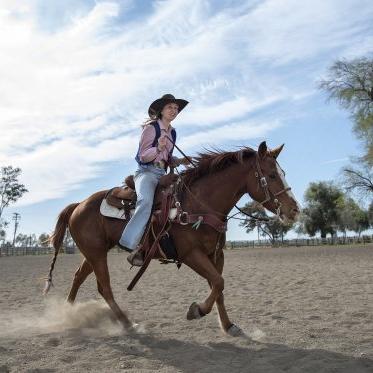 A student riding a horse